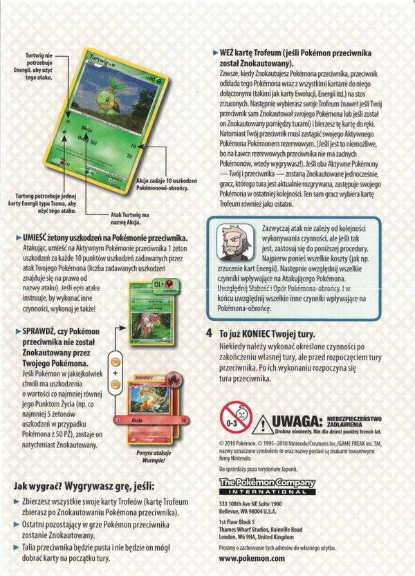Back cover of the Polish Pokémon TCG theme deck instruction booklet